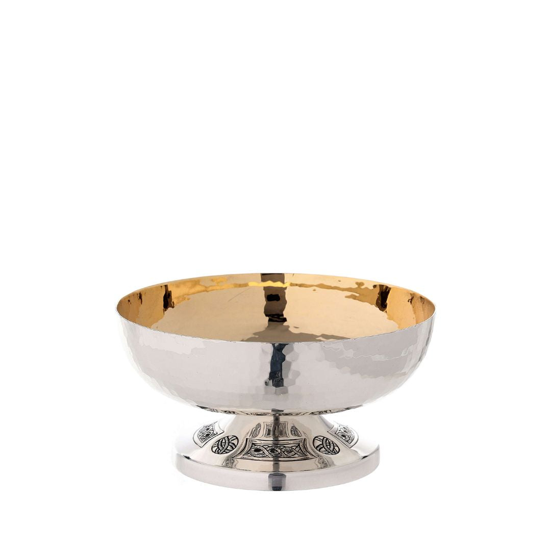 Bowl Paten hammered silver plated brass with Celtic cross. Made in Italy and sold by The Clergy Store