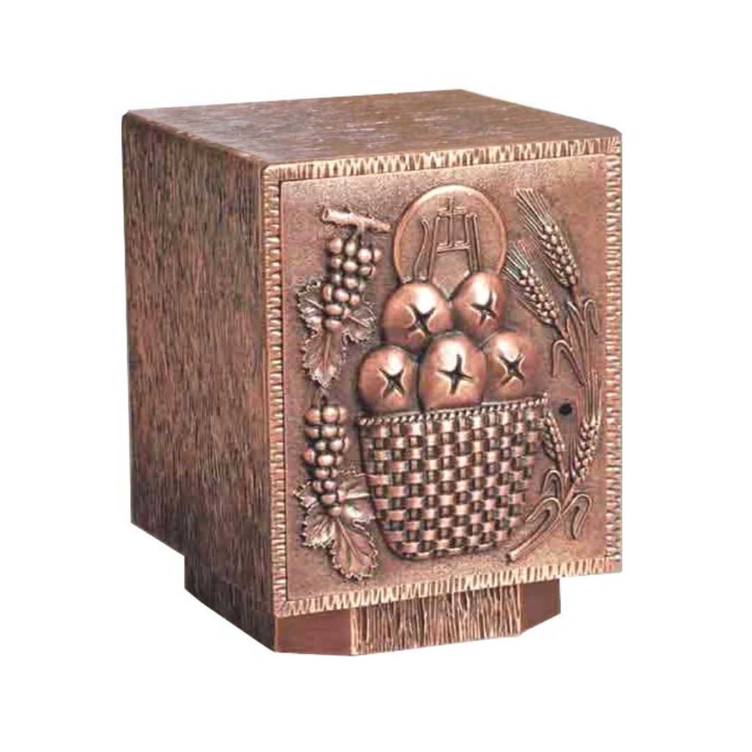 Bronze tabernacle with ears of wheat, grapes and loaves in a copper finish. Made in Italy and sold by The Clergy Store