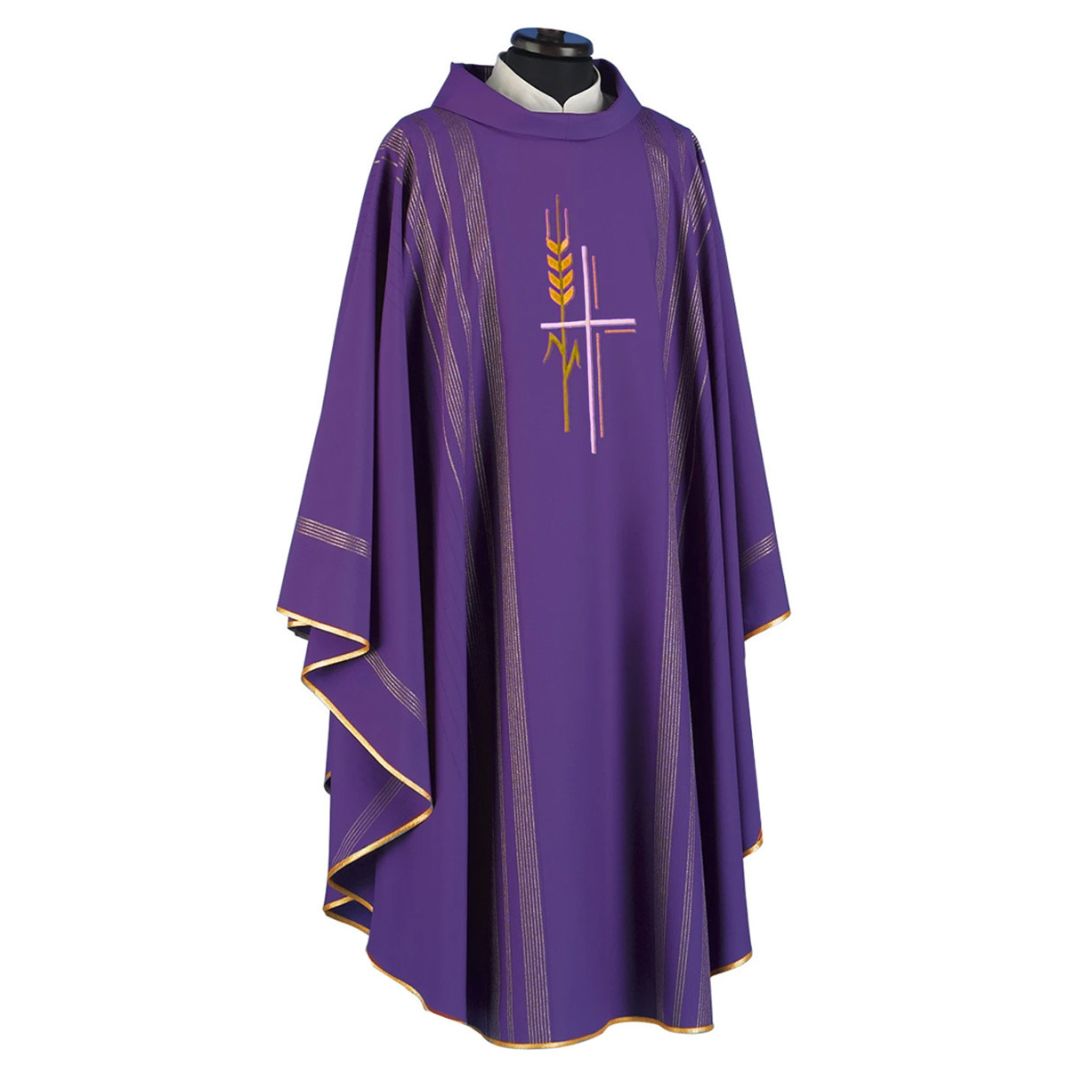 Priest chasuble by Solivari purple style#216 sold by The Clergy Store