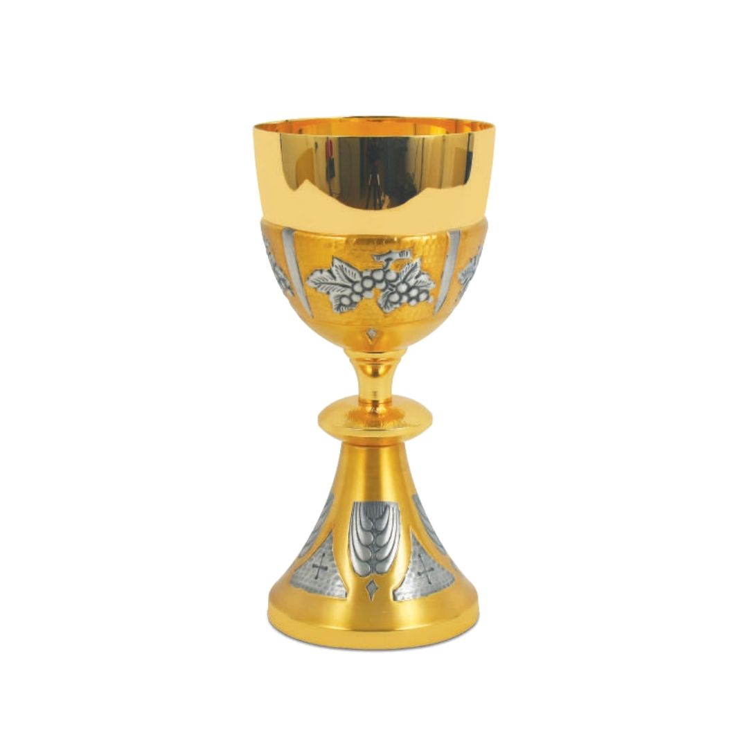 Chalice with chiseled Wheat and Grapes motif in a Bi-Color finish