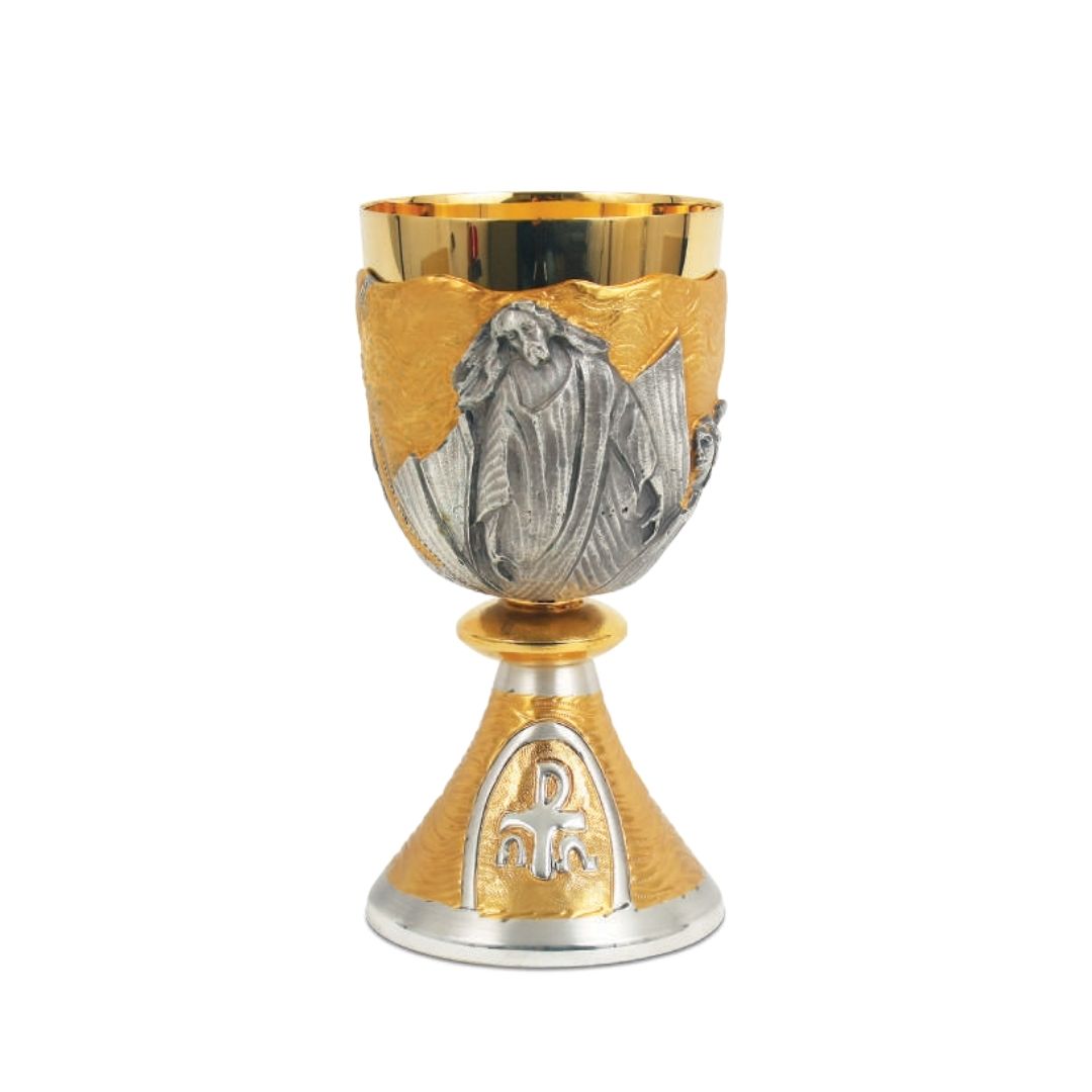 Chalice with chiseled Crucifixion motif in a Bi-Color finish