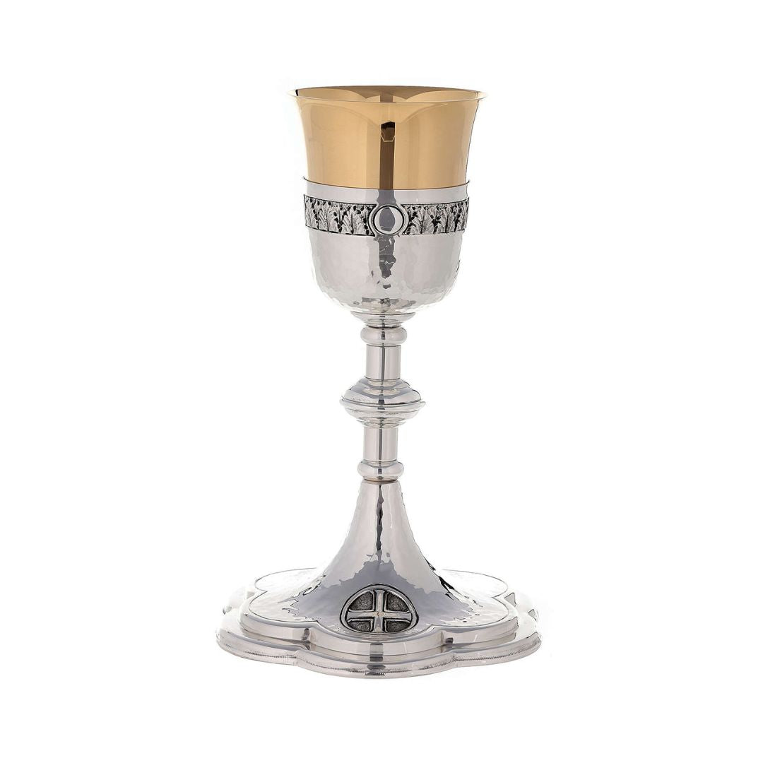 Chalice with Celtic Cross and Leaves design. Made in Italy by Mollica and sold by The Clergy Store