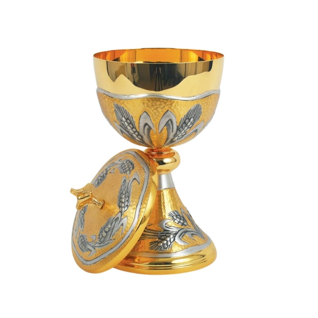 Silver or Bi-Color Ciborium with hand chiseled Ears of Wheat