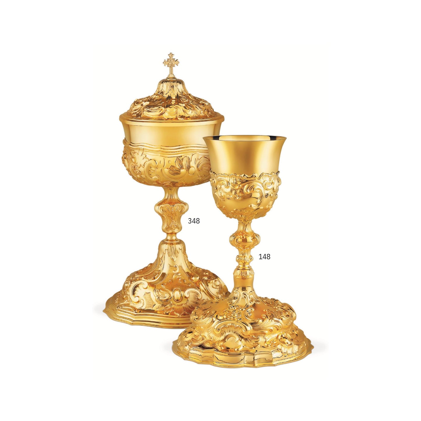 Chalice & Ciborium set in baroque style, Sold by The Clergy Store