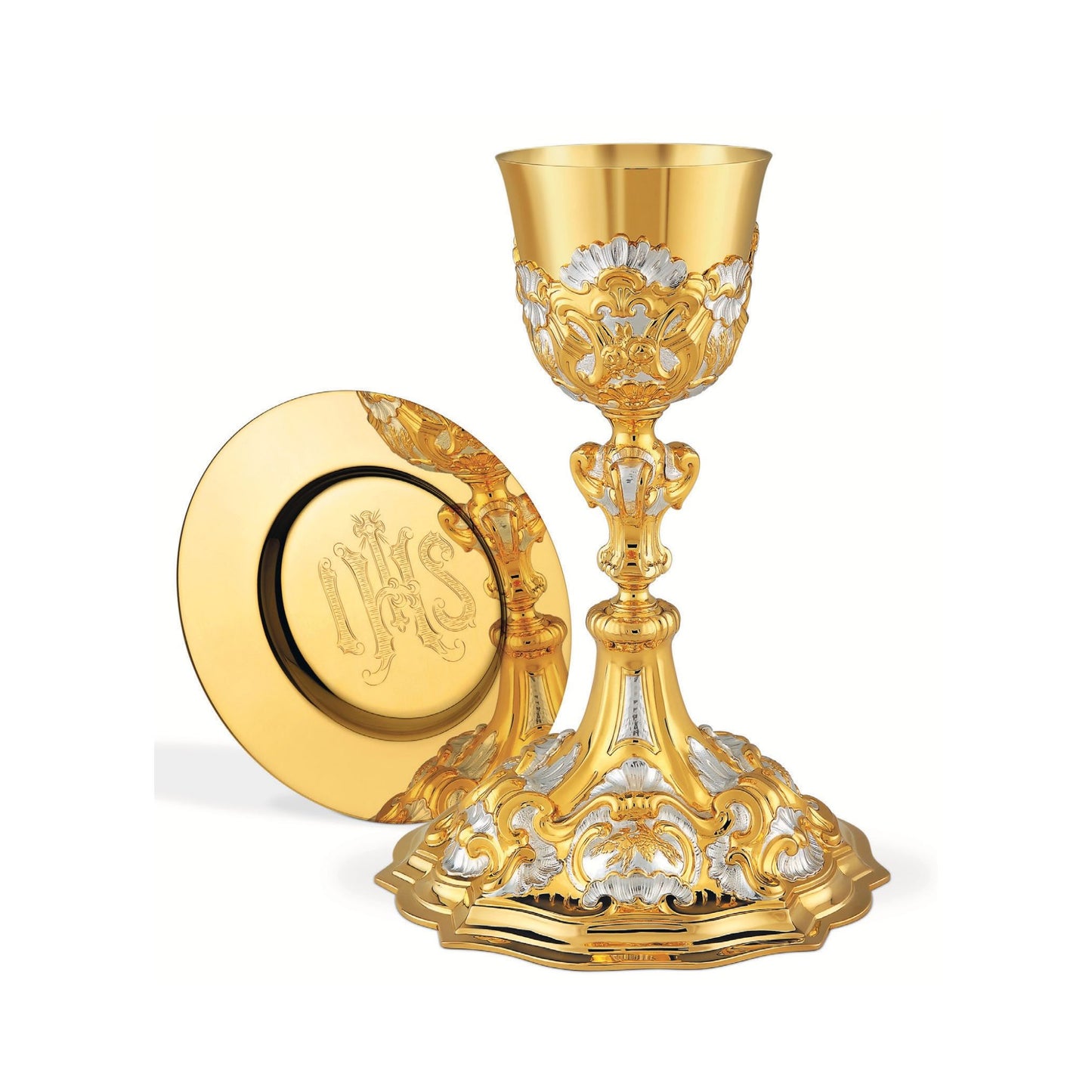 Chalice & Paten in baroque style, 10 1/4” Ht. sold by The Clergy Store