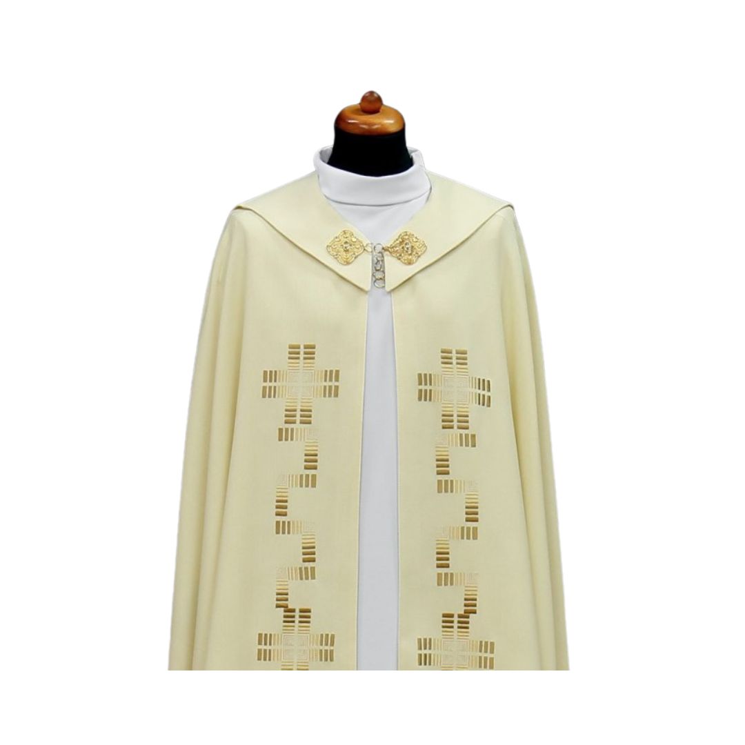 Modern Cope with embroidered crosses made in Poland and sold by The Clergy Store