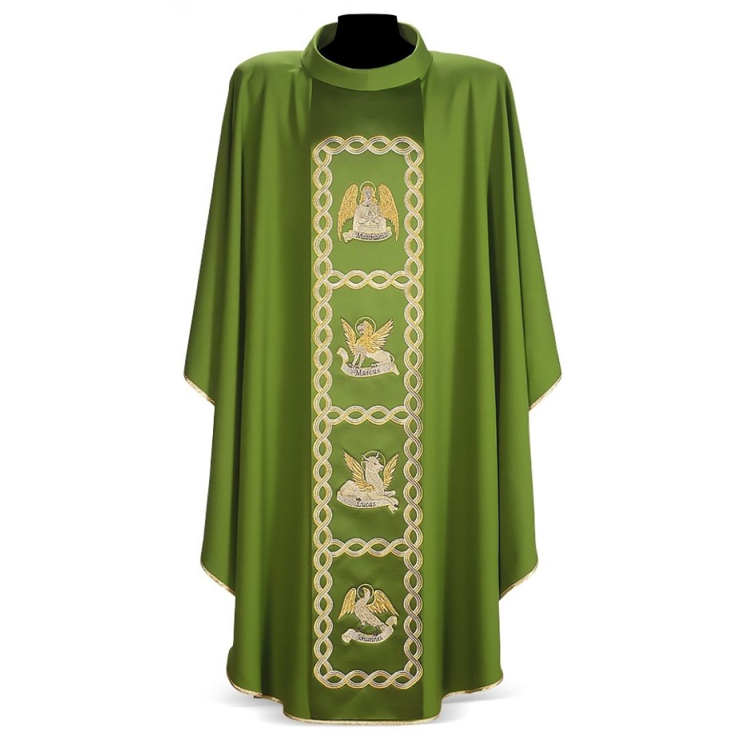 Gothic chasuble with 4 Evangelist embroidery on 100% Wool. Made in Italy and sold by The Clergy Store