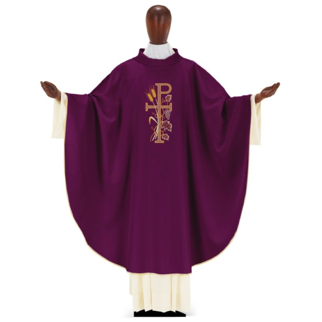 Chasuble with Chi Rho & Stalk of Wheat by Desta Italy #221 and sold by The Clergy Store