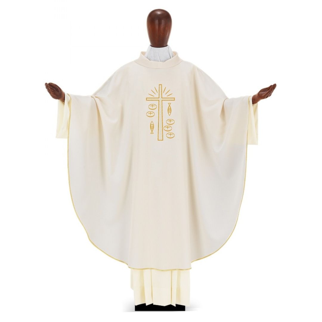 Chasuble with Cross Fish & Loaves by Desta Italy #222 and sold by The Clergy Store