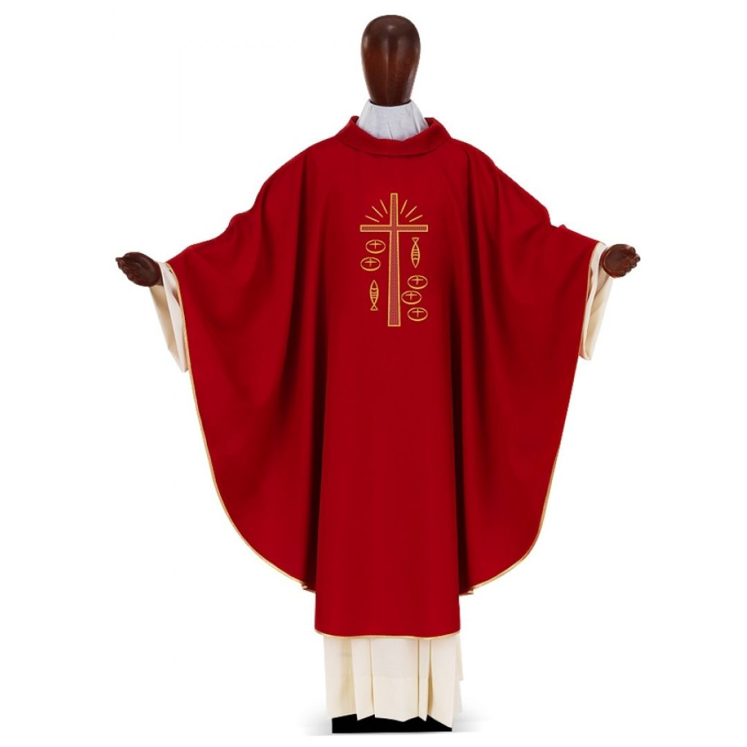 Chasuble with Cross Fish & Loaves by Desta Italy #222 and sold by The Clergy Store