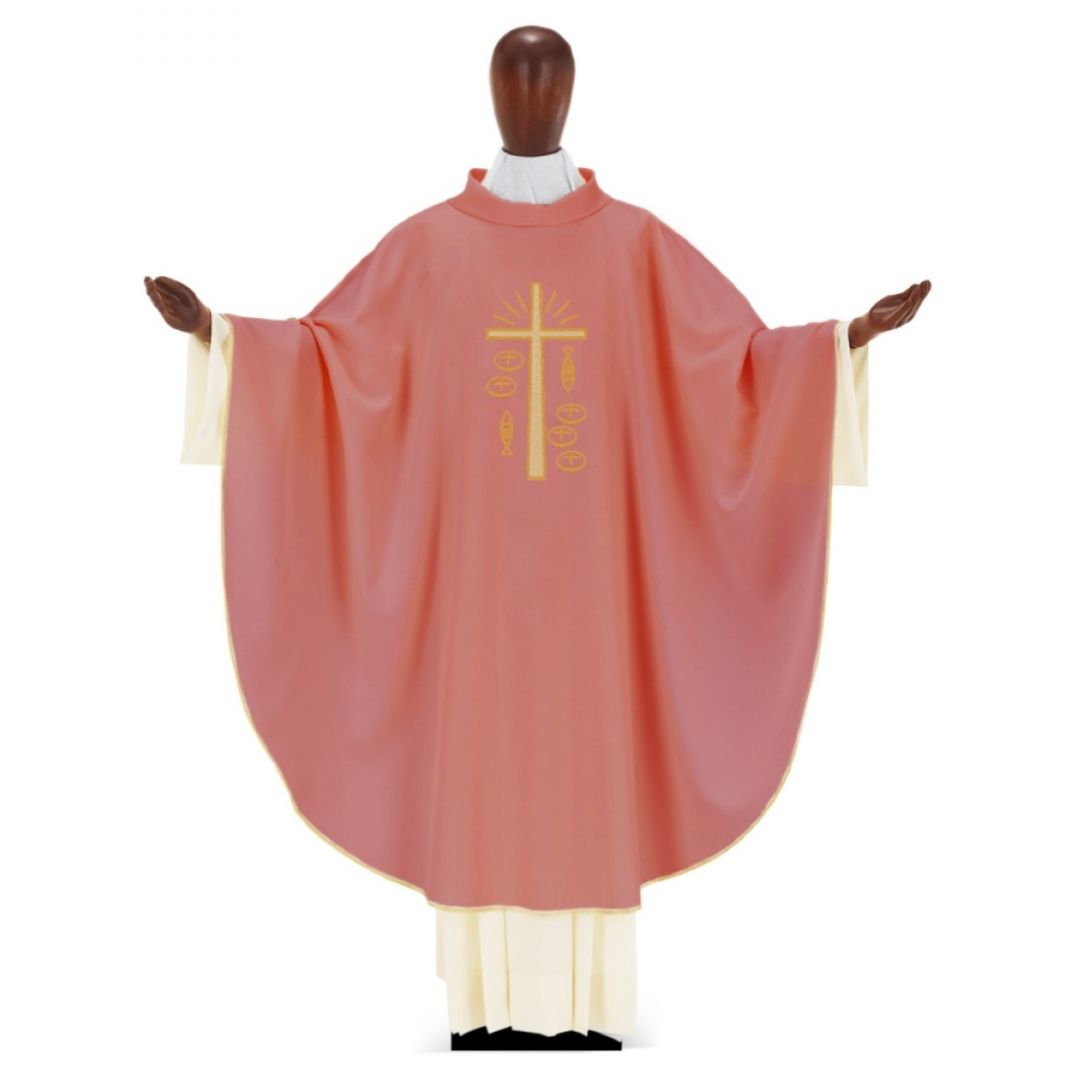 Chasuble with Cross Fish & Loaves by Desta Italy #222 and sold by The Clergy Store