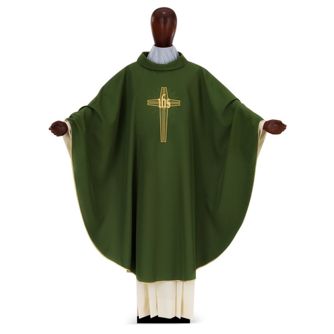 Chasuble with IHS Cross by Desta Italy #224 and sold by The Clergy Store