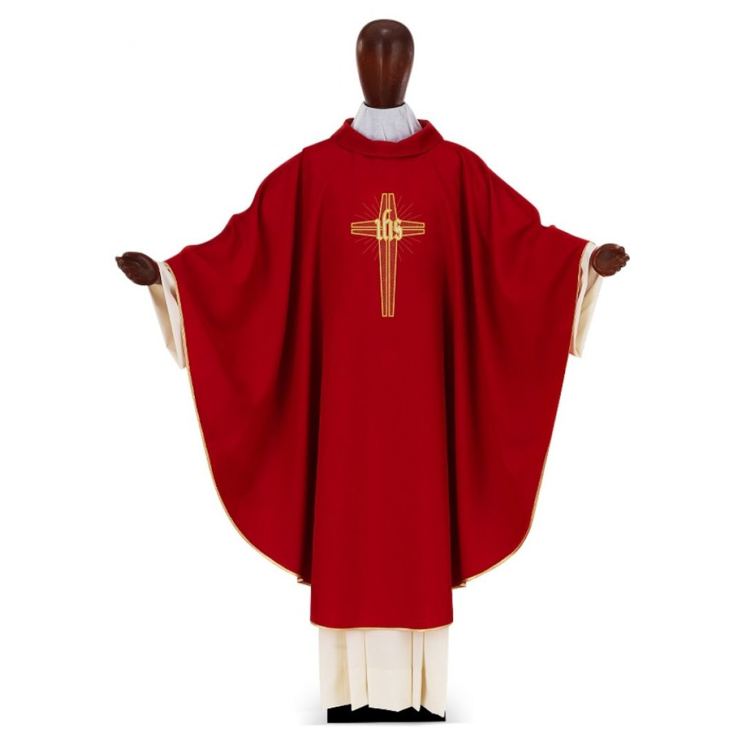 Chasuble with IHS Cross by Desta Italy #224 and sold by The Clergy Store