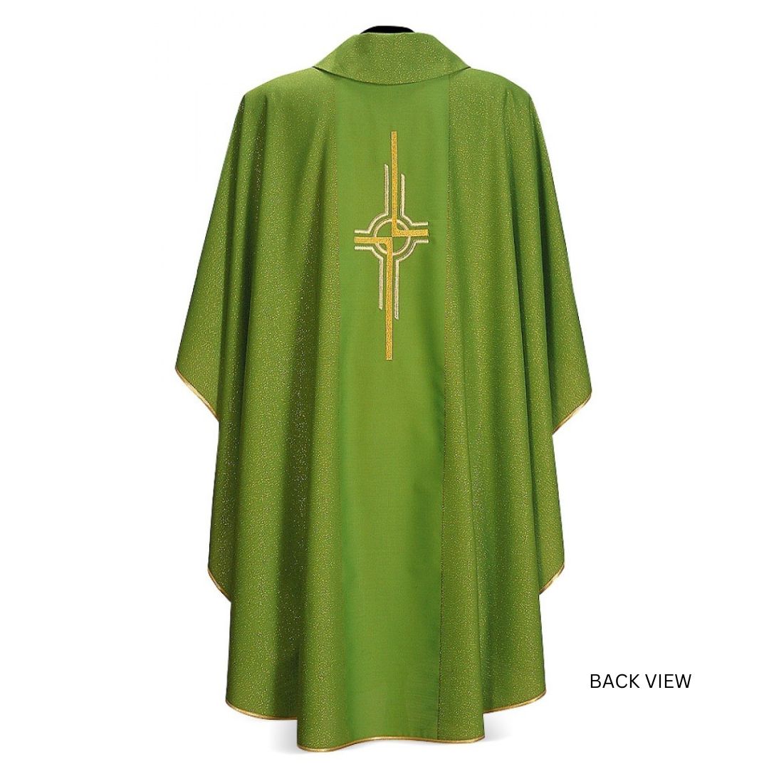 Gothic chasuble with Cipriano cross embroidery on 55% Polyester 45% Wool. Made in Italy and sold by The Clergy Store