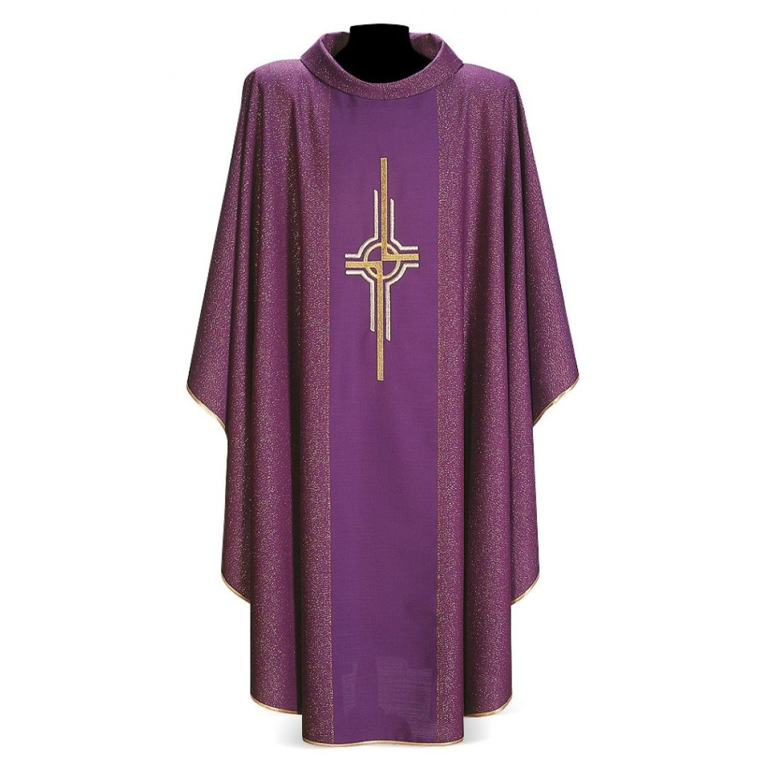 Gothic chasuble with Cipriano cross embroidery on 55% Polyester 45% Wool. Made in Italy and sold by The Clergy Store