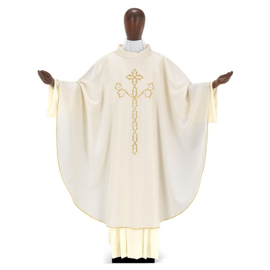 Gothic chasuble with Passio cross embroidery. Made in Italy and sold by The Clergy Store