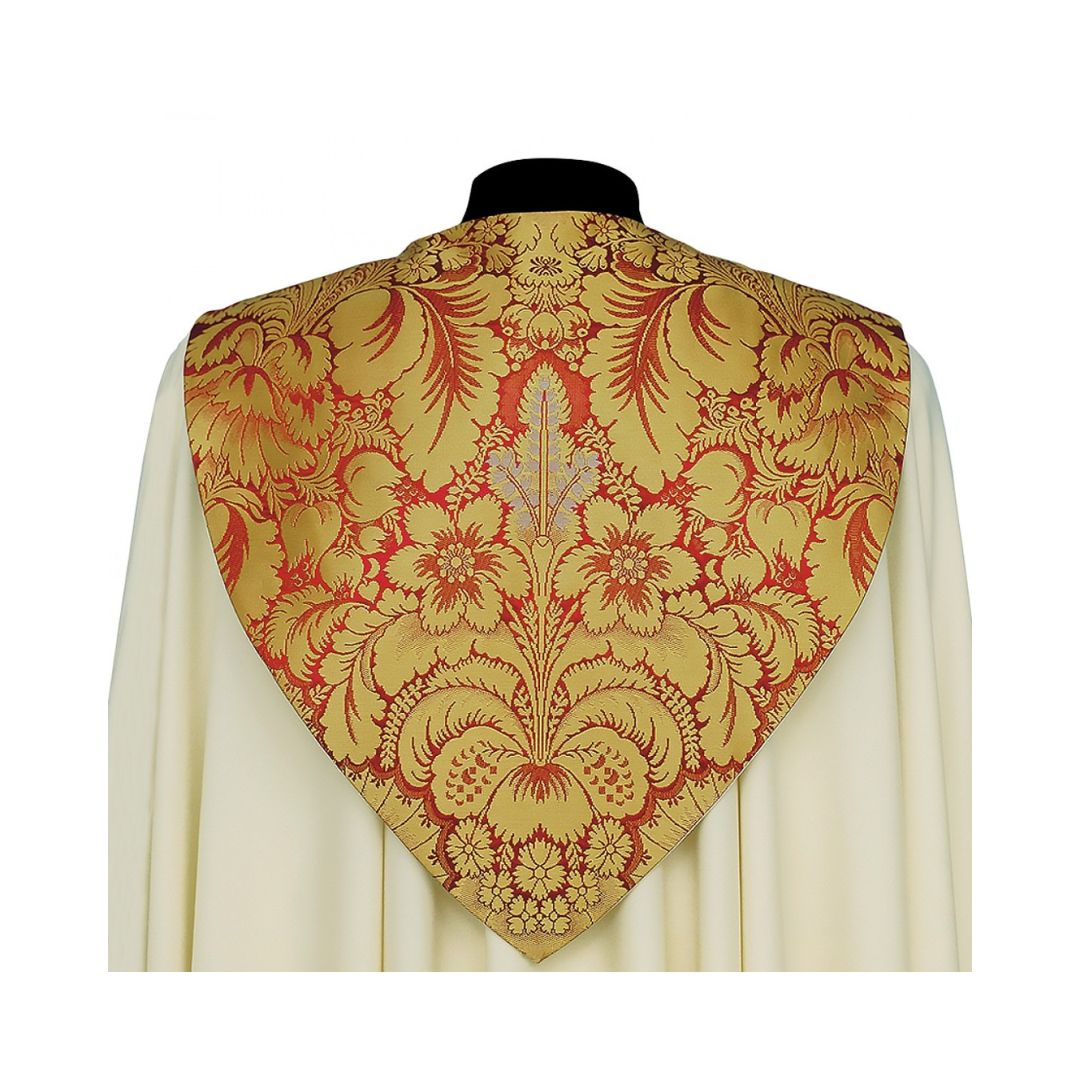 Roman Cope with Brocade Design in 45% polyester - 37% viscose - 18% metallic #135. Made in Italy and sold by The Clergy Store