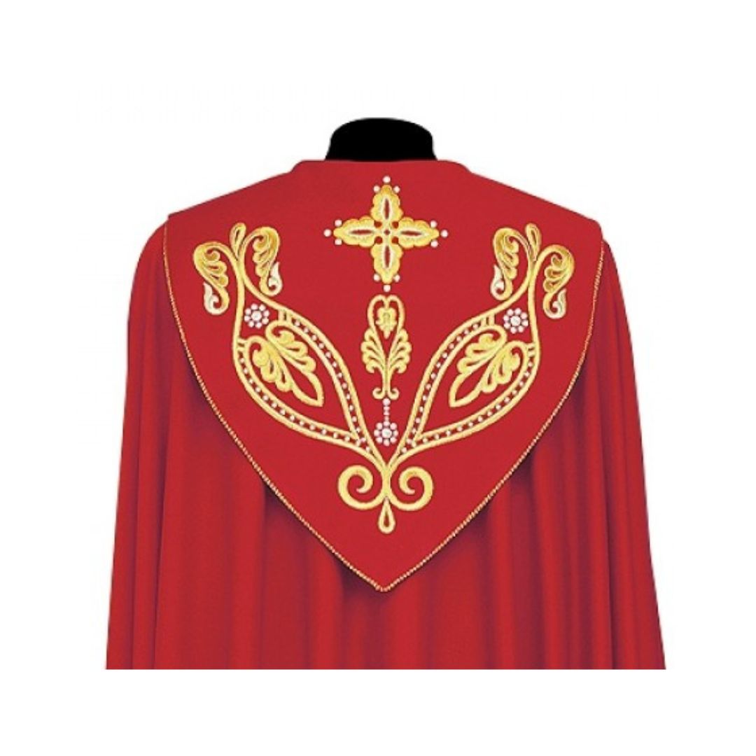 Roman Cope with Embroidery Giubileum Design in Wool Sablรจ #140. Made in Italy and sold by The Clergy Store