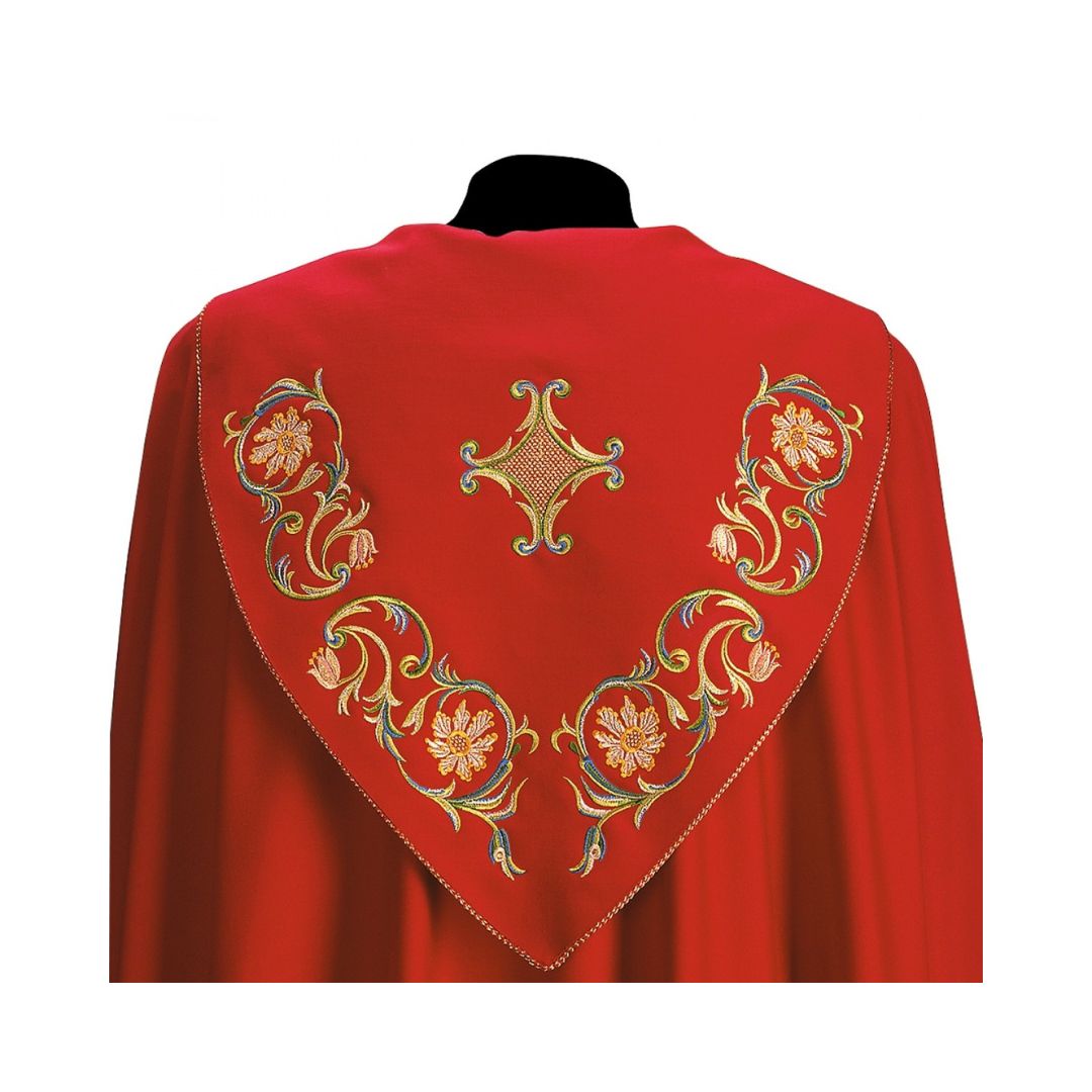Roman Cope with Embroidery Eliseo Design in Wool Sablรจ #182. Made in Italy and sold by The Clergy Store