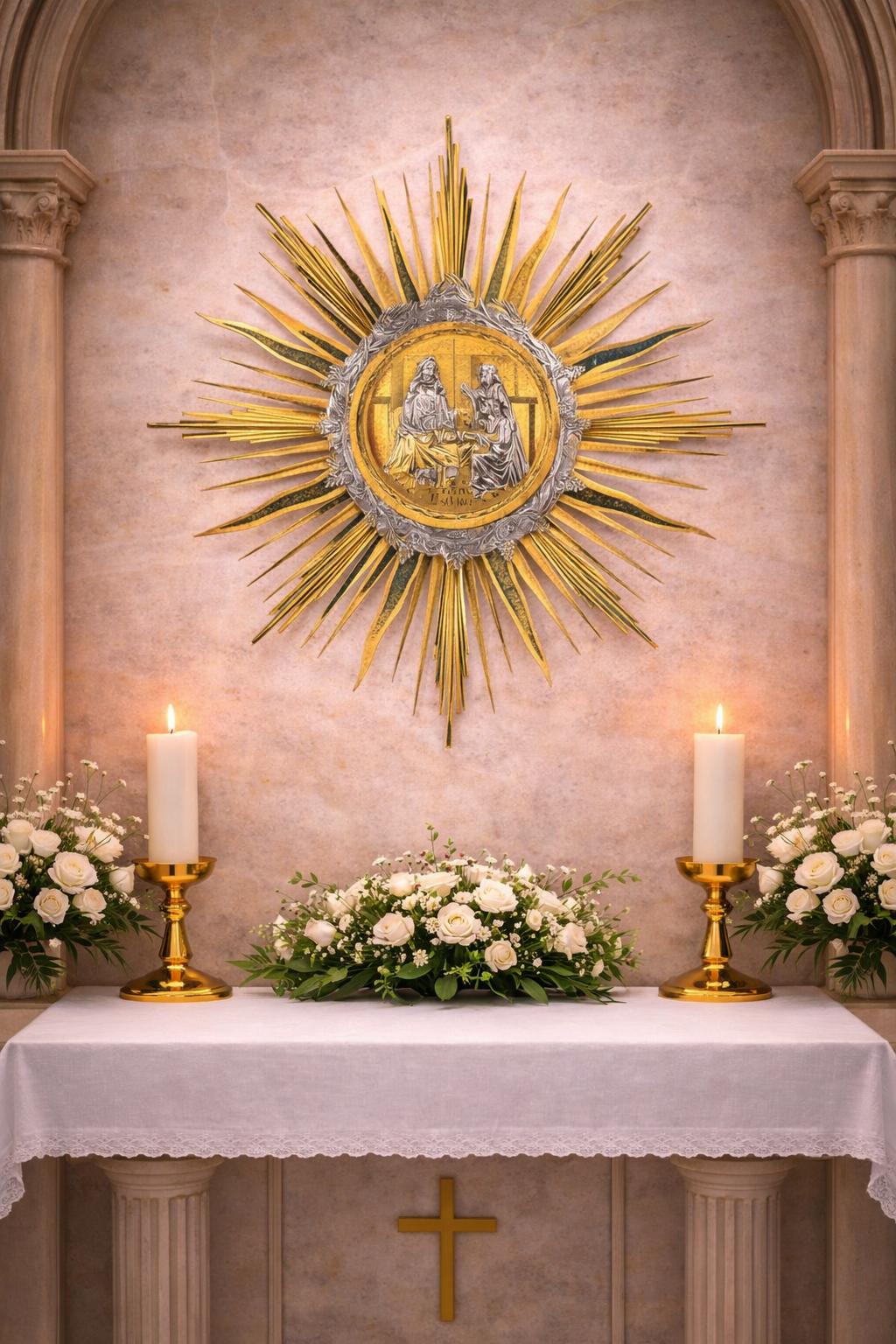 Contemporary 24K gold plated wall tabernacle with Last Supper. Made in Italy and sold by The Clergy Store