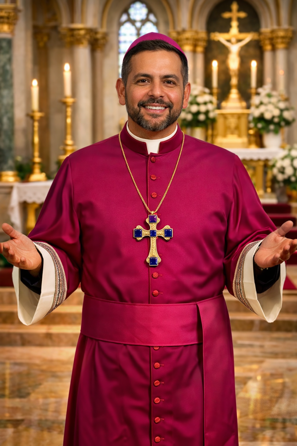 Catholic Bishops pectoral cross with semi-precious stones made in Italy