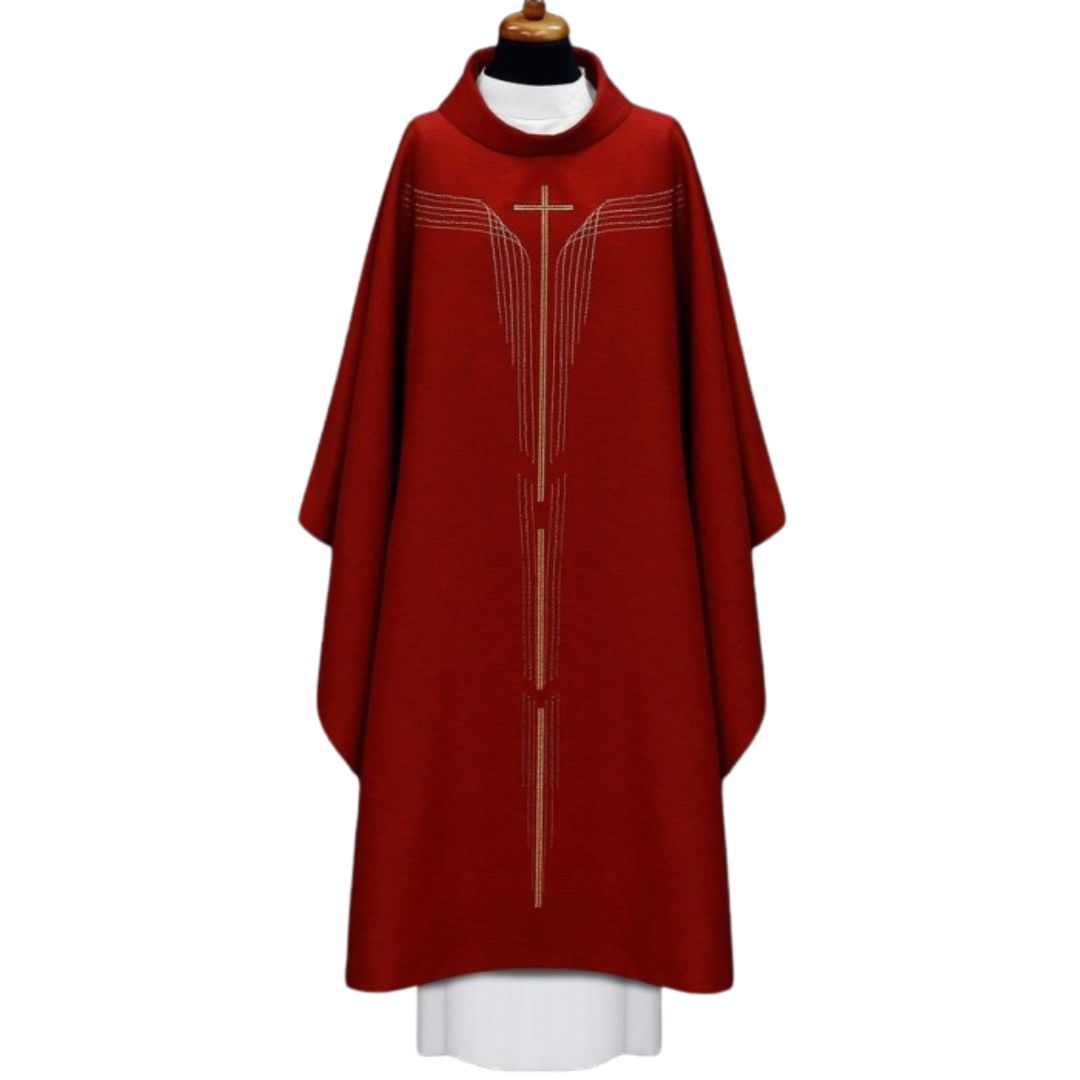 Chasuble with modern stitched cross design Made in Poland and sold by The Clergy Store
