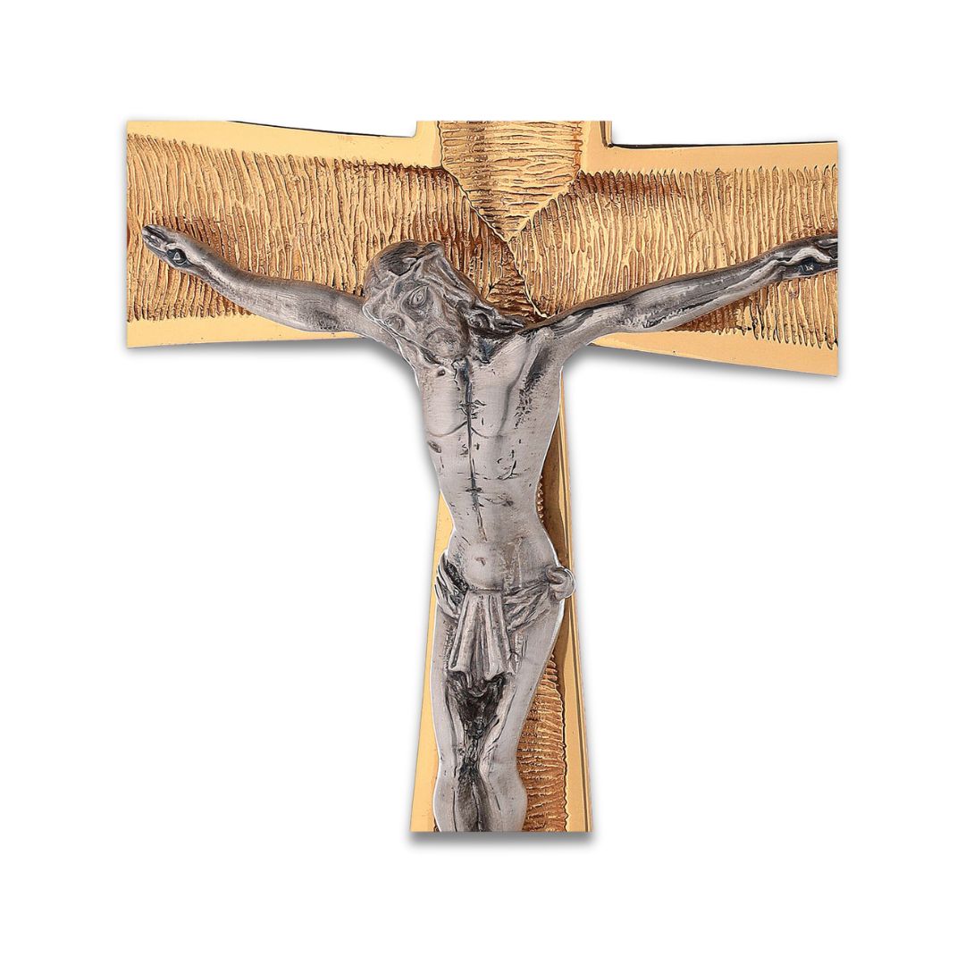 Processional Cross with pole Four purple crystals in gold plated finish. Made in Italy and sold by The Clergy Store