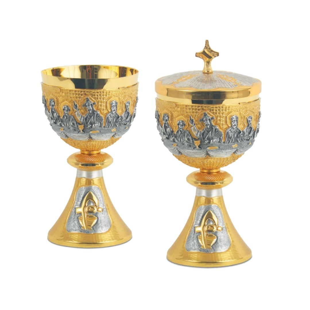 Calice & Ciborium Set bi-color with the Last Supper