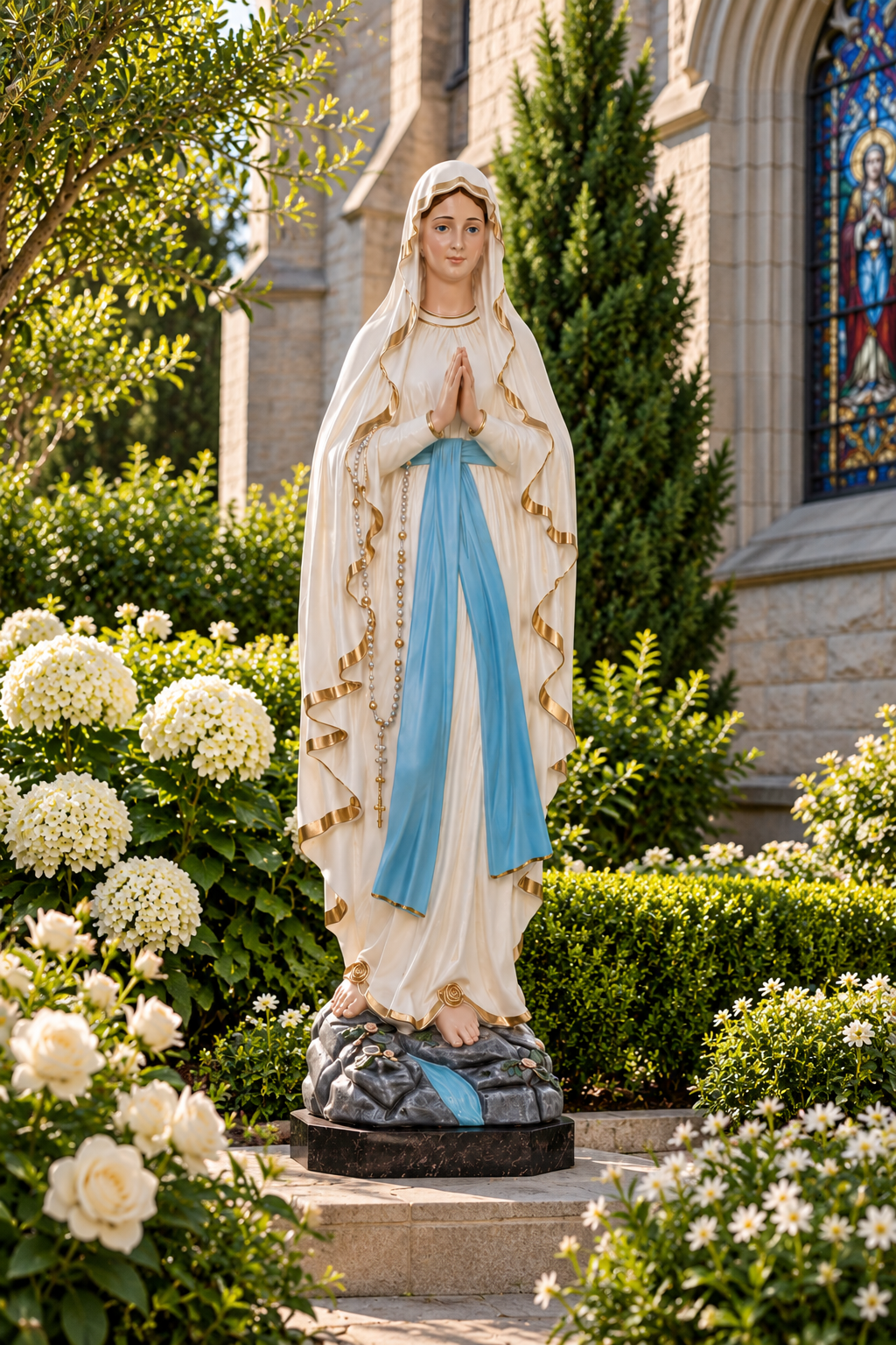 Hand-painted Our Lady of Lourdes fiberglass statue, made in Italy