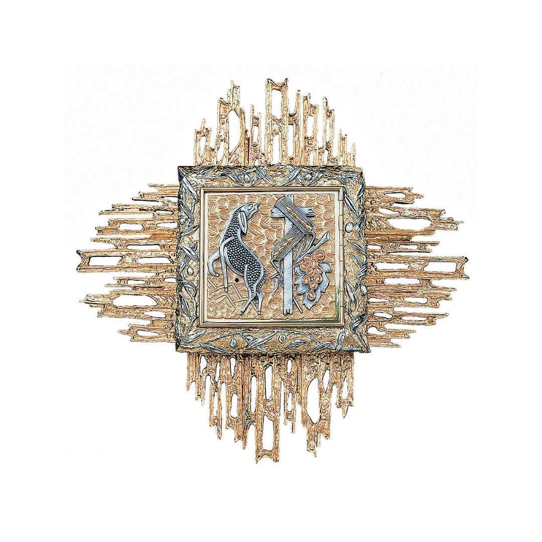 Wall Tabernacle with Lamb of God 24K-Gold & Silver plated. Single door. Made by Napoletana Arte Sacra