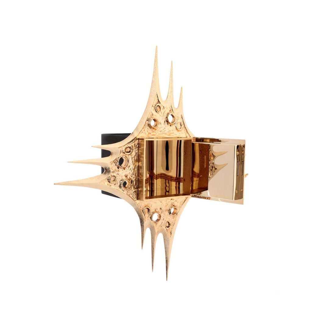 Wall Tabernacle with Earth Stones 24K-Gold & Silver plated. Single door. Made by Napoletana Arte Sacra