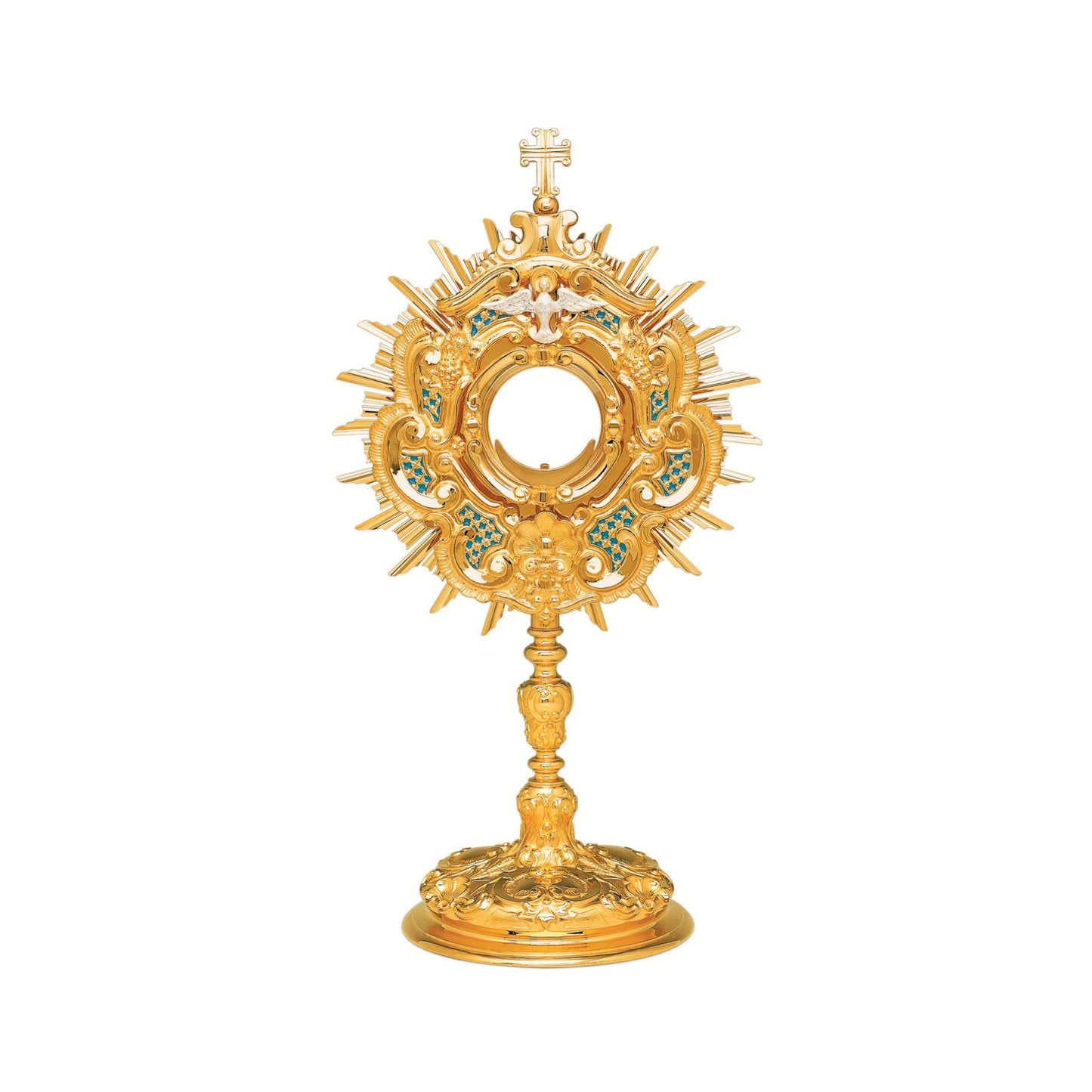 Traditional Monstrance 24-Karat Gold Plated Style 432. Made in Poland and sold by The Clergy Store