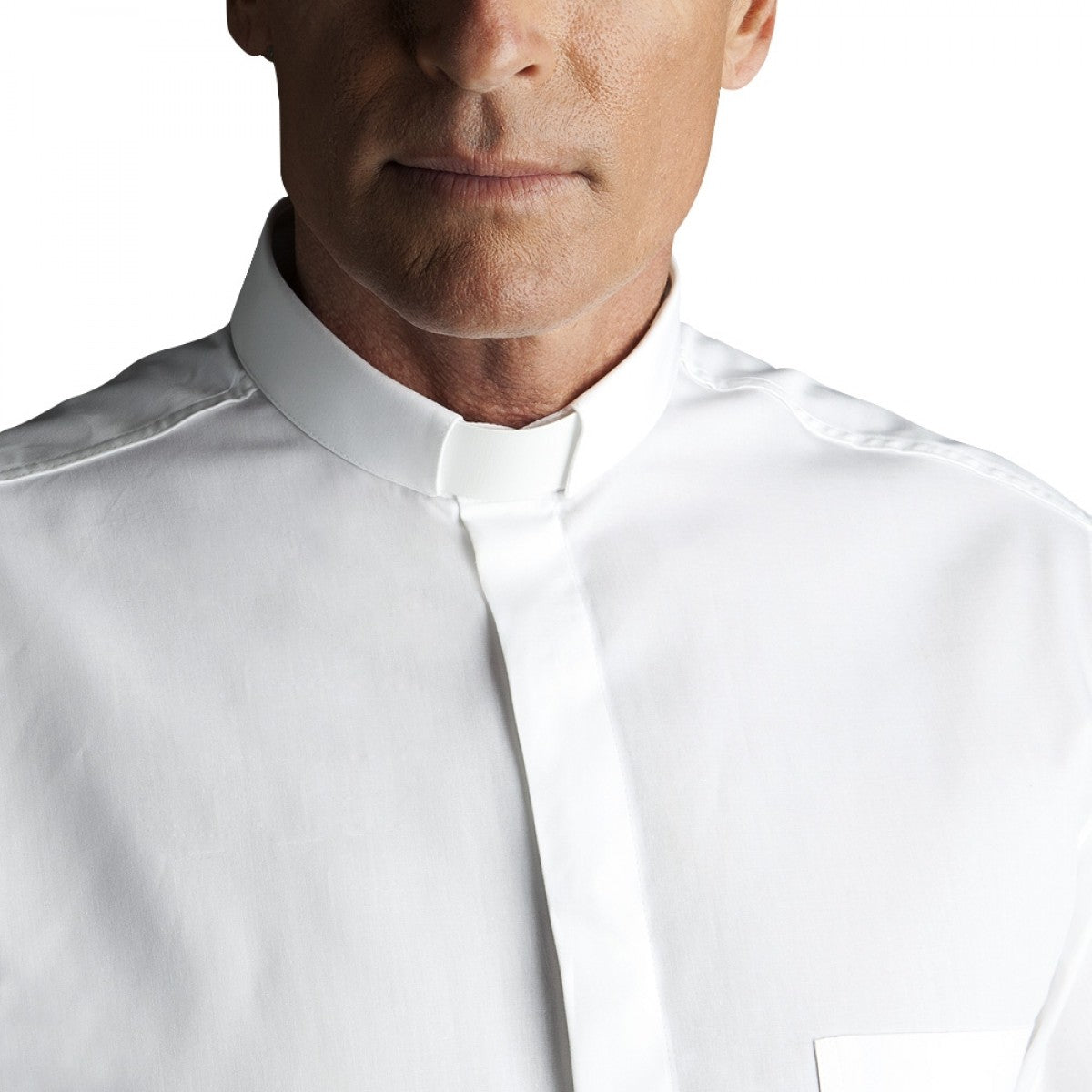 Clerical shirts made with a cotton blend material. Available in short or long sleeve. Brand name Desta. Made in Italy and sold by The Clergy Store