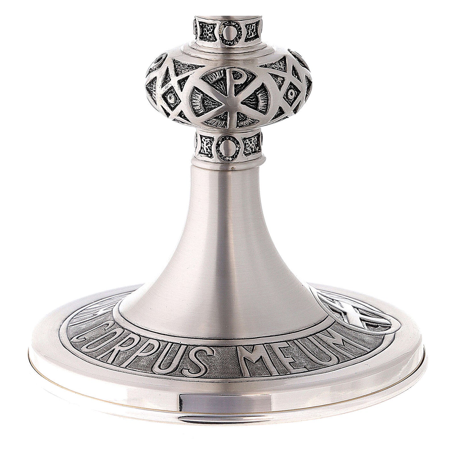 Ciborium with chi rho node and inscription "'hoc est enim corpus meum'. Made in Italy and sold by The Clergy Store