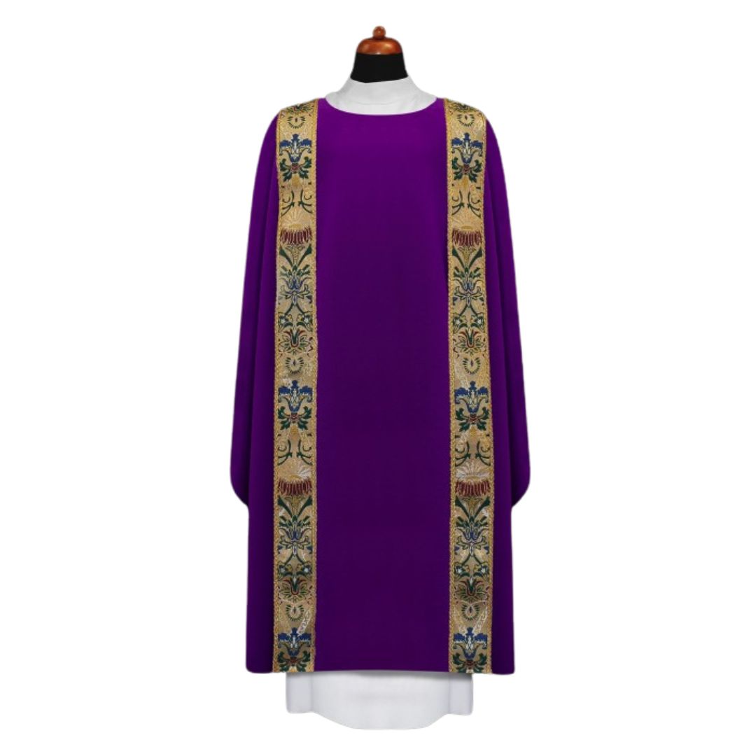 Deacon dalmatic with coronation woven bands. No collar Made in Poland and sold by The Clergy Store