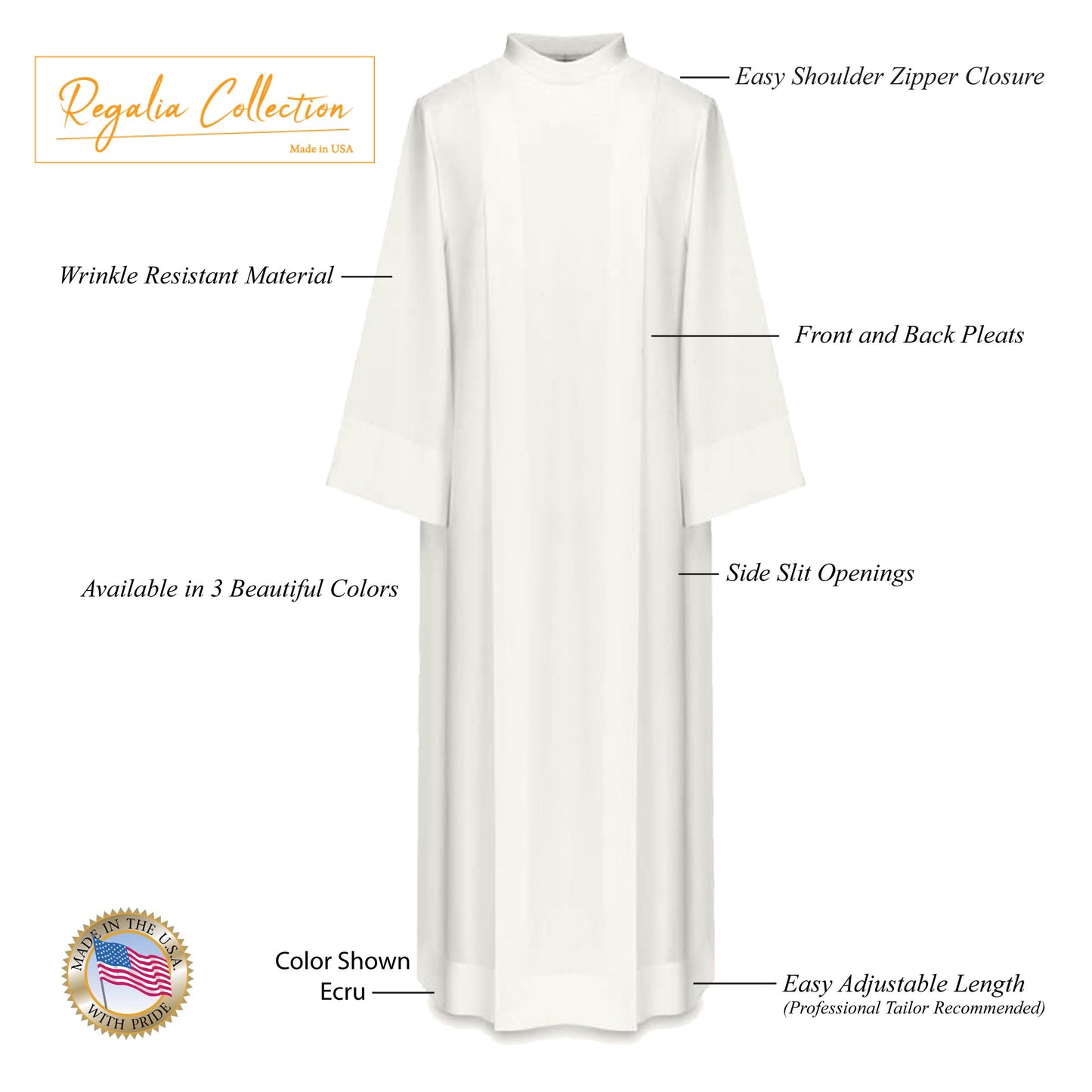 Priest or deacon slip over alb with shoulder zipper sold by The Clergy Store