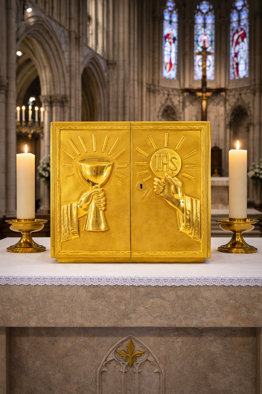 Chalice and IHS Tabernacle 24K Gold Plated Made in Italy