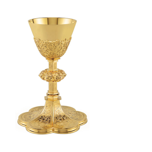 Chalice  &  Scale Paten in neo-gothic style , 8 7/8” Ht. sold by The Clergy Store