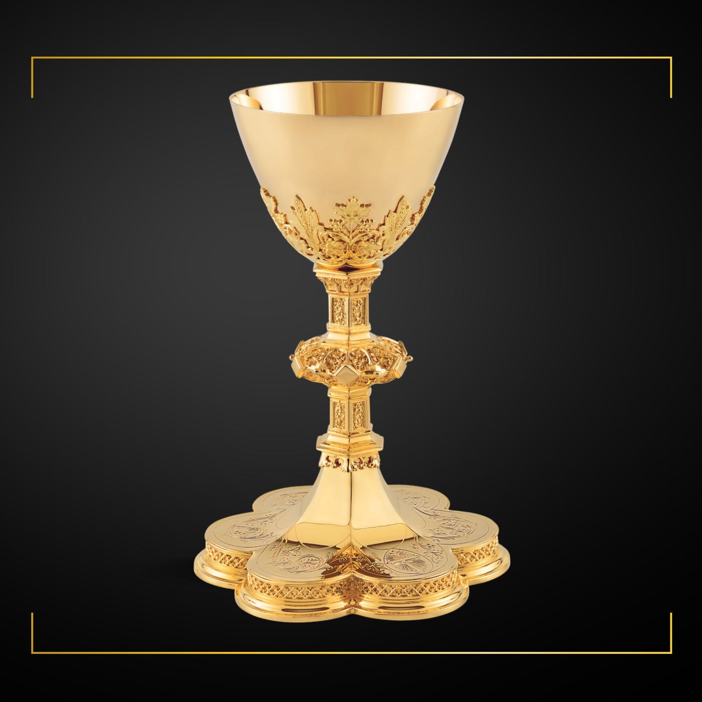 Chalice & Scale Paten in neo-gothic style , 9” Ht. sold by The Clergy Store