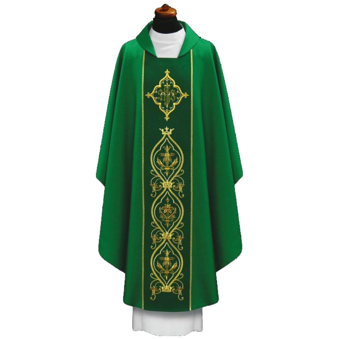 Green chasuble IHS from Alba Poland style#1-170