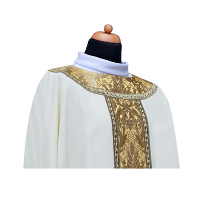 Liturgical gothic chasuble with high quality brocade orphrey and trim. No collar