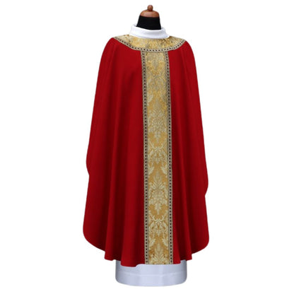 Liturgical gothic chasuble with high quality brocade orphrey and trim. No collar