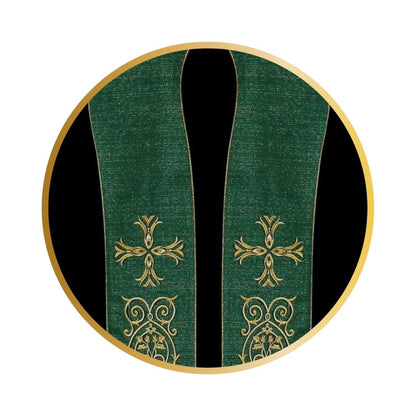 Priest overlay stole green with gold lurex thread with cross and filigree emroidery. Made in Poland and sold by The Clergy Store