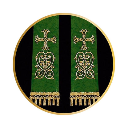 Priest sermon stole. Damask style with embroidered cross and tassels. Made in Poland and sold by The Clergy Store