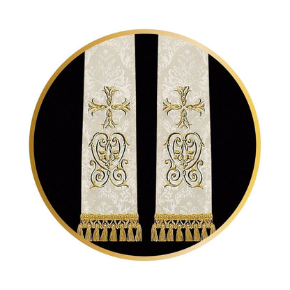 Priest sermon stole. Damask style with embroidered cross and tassels. Made in Poland and sold by The Clergy Store