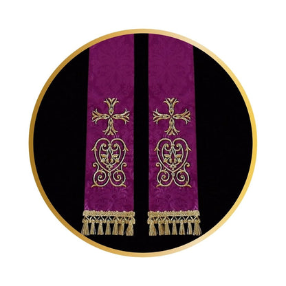 Priest sermon stole. Damask style with embroidered cross and tassels. Made in Poland and sold by The Clergy Store