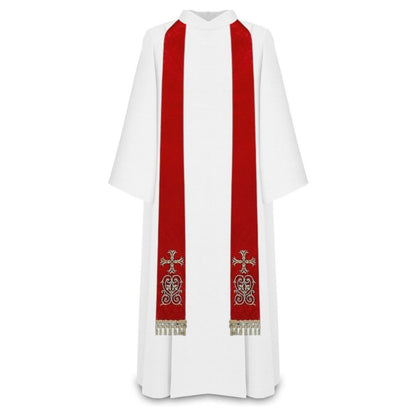Priest sermon stole. Damask style with embroidered cross and tassels. Made in Poland and sold by The Clergy Store