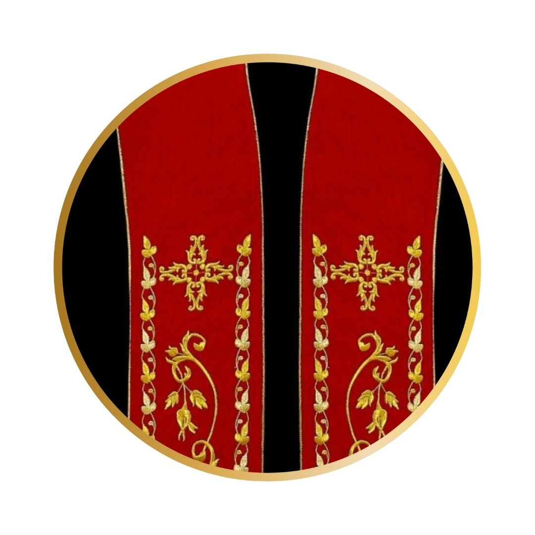 Liturgical stoles for priest or deacons. Embroidered cross with grape vines in gold thread. Made in Poland and sold by The Clergy Store