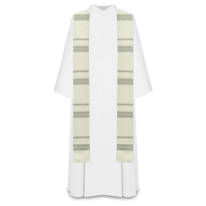 Liturgical stole 100% woven with grey lines in ivory .