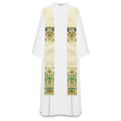 Coronation liturgical priest stole with tassels in ivory.